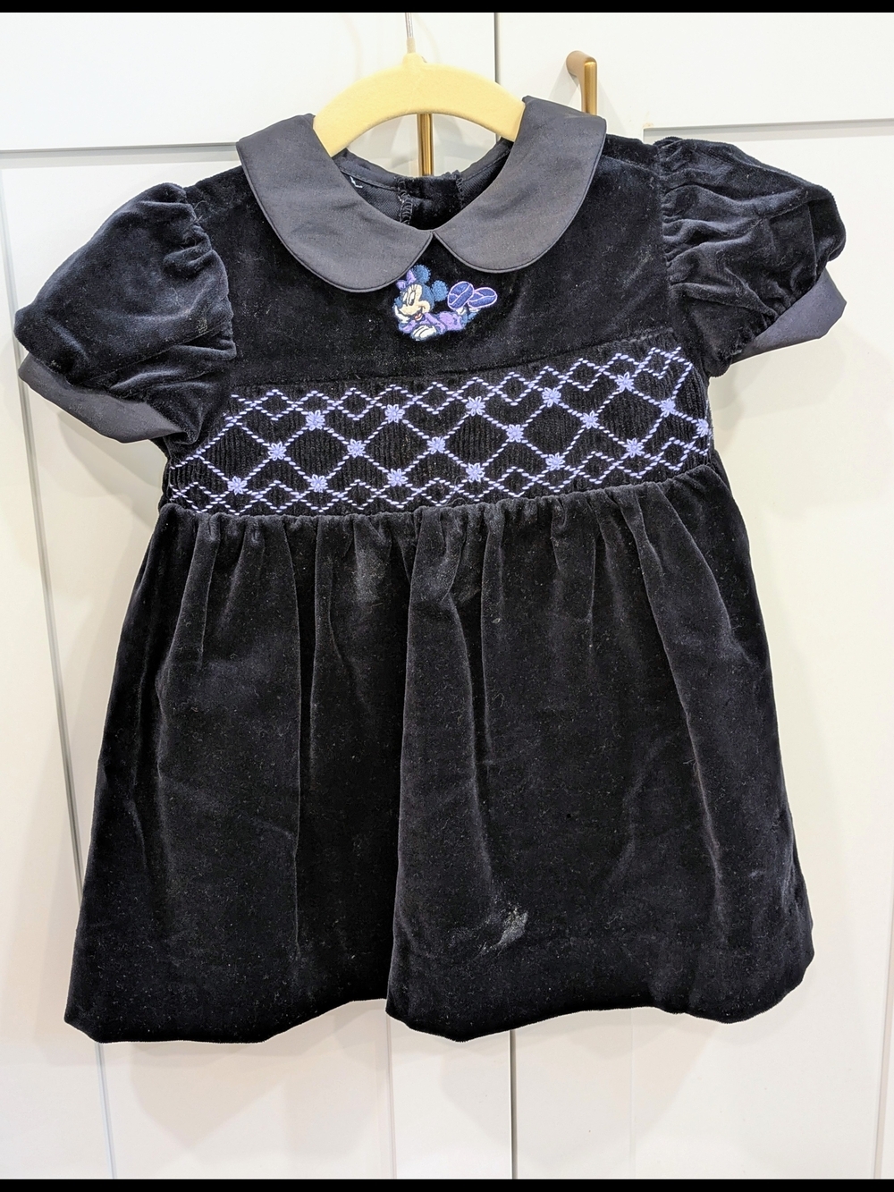 Disney Dark Purple Velvet Peter Pan Collar Dress with Smocked Detail